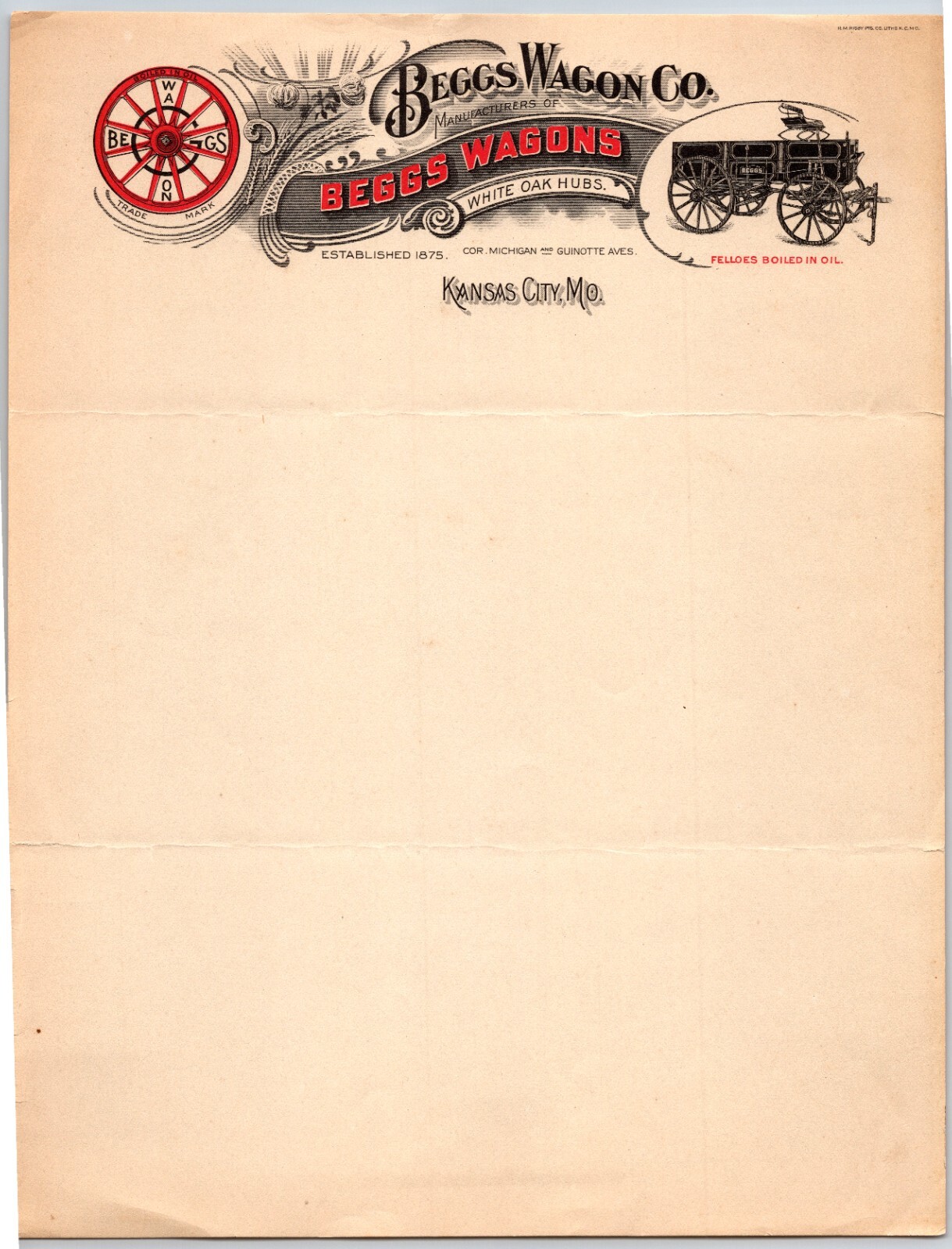 Beggs Wagon Co Kansas City, MO Letterhead c1910's-20's Circus Scarce