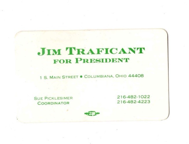 Vintage c. 1980 Jim James Traficant For President Business Card Advertising