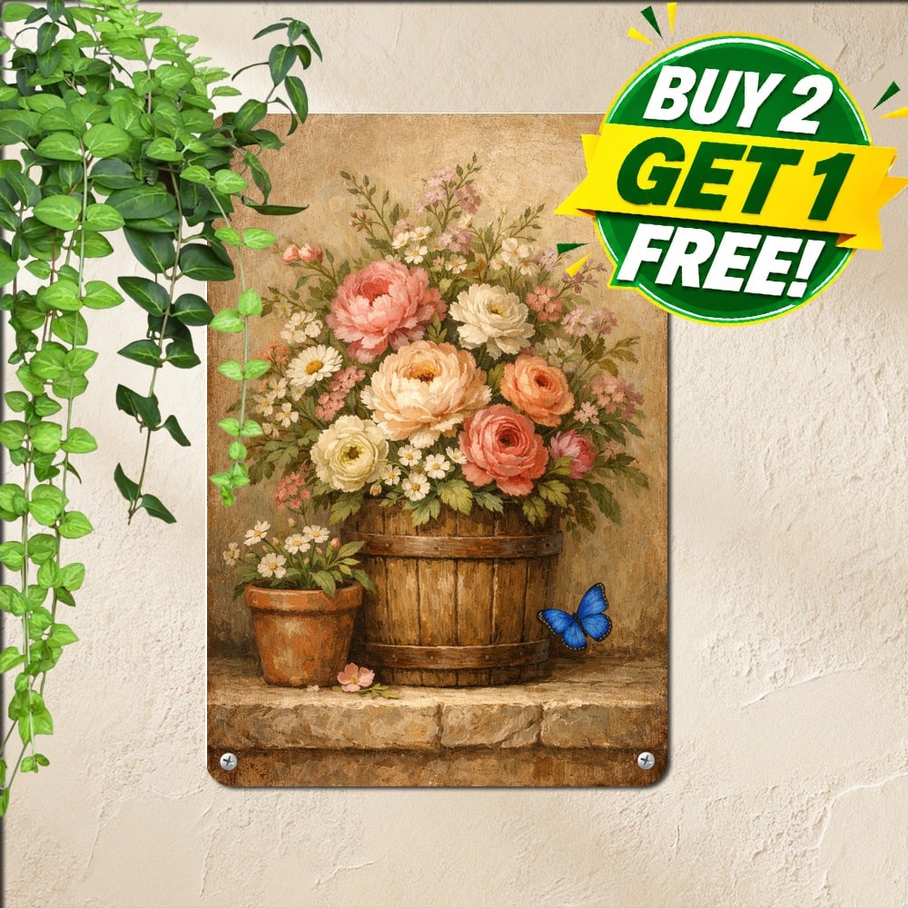 Rose Butterfly Floral Metal Sign Elegant Vintage Botanical Wall Decor Plaque