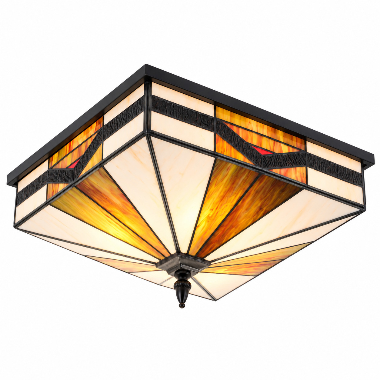 15.7 In Tiffany Style Multicolor 4-Light Square Flush Mount Ceiling Light New