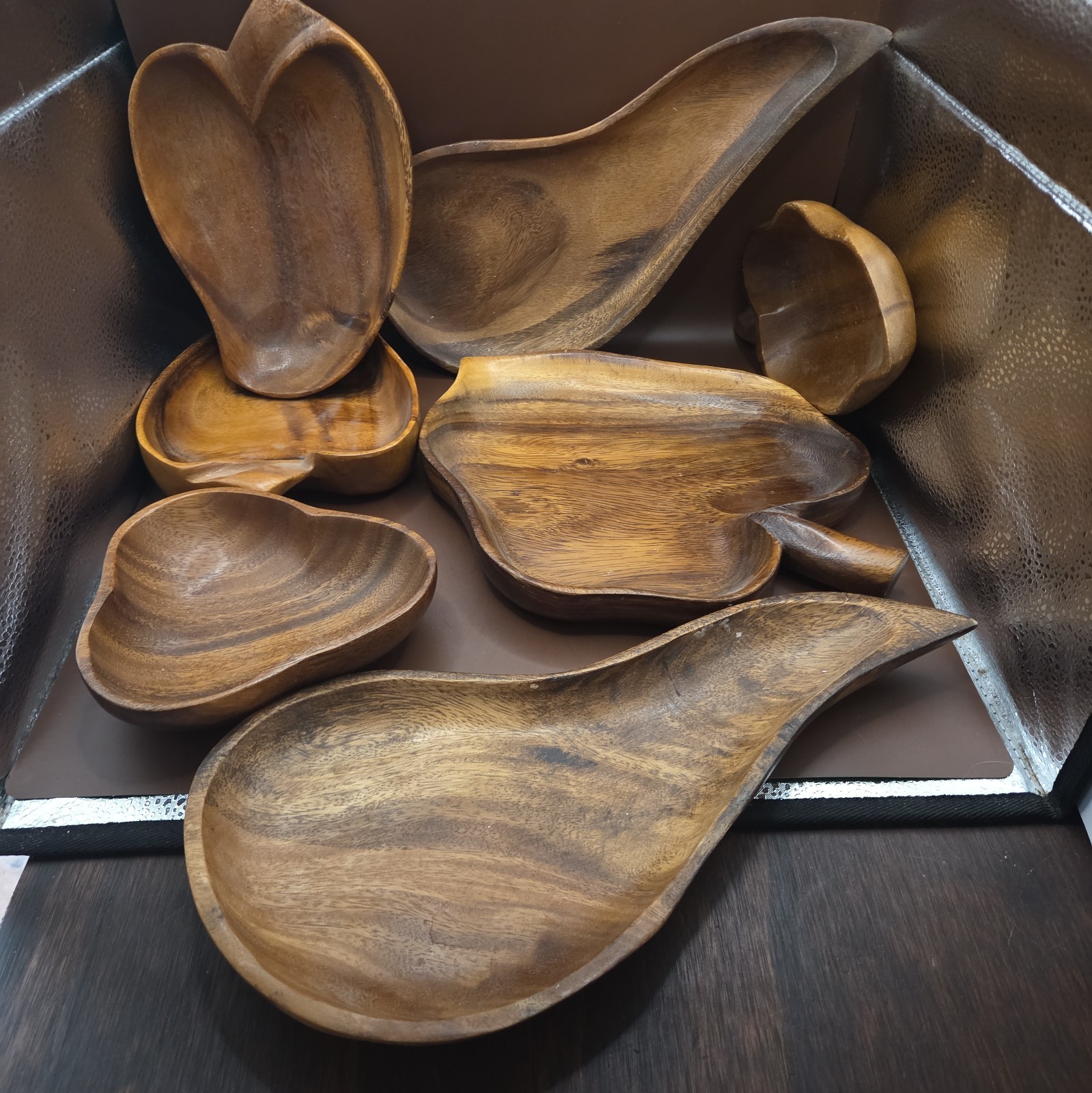 Vintage MCM House Of MONKEYPOD Solid Wood Bowl Set Acacia Monkey Pod 7 PieceS