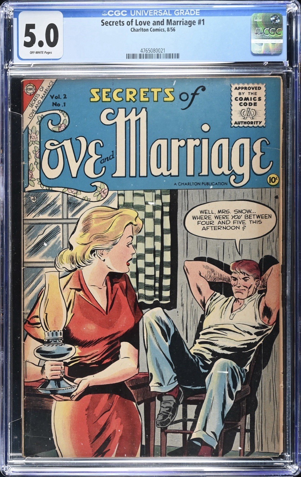 SECRETS OF LOVE AND MARRIAGE # 1 CGC 5.0 OWP, Baker Swipe Cover, 1956 Charlton