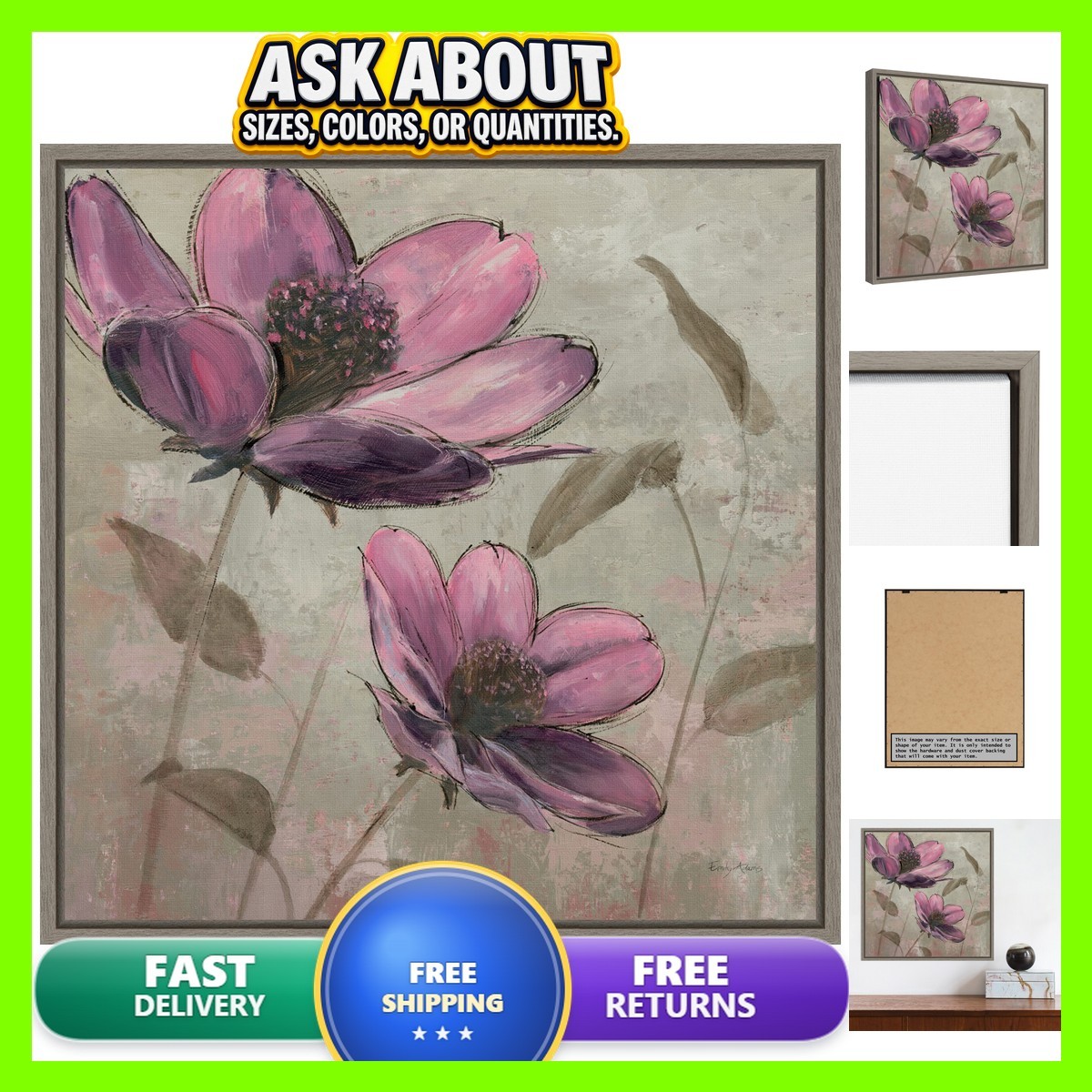 Amanti Art Framed Canvas Wall Art 16x16 Plum Floral II by Emily Adams