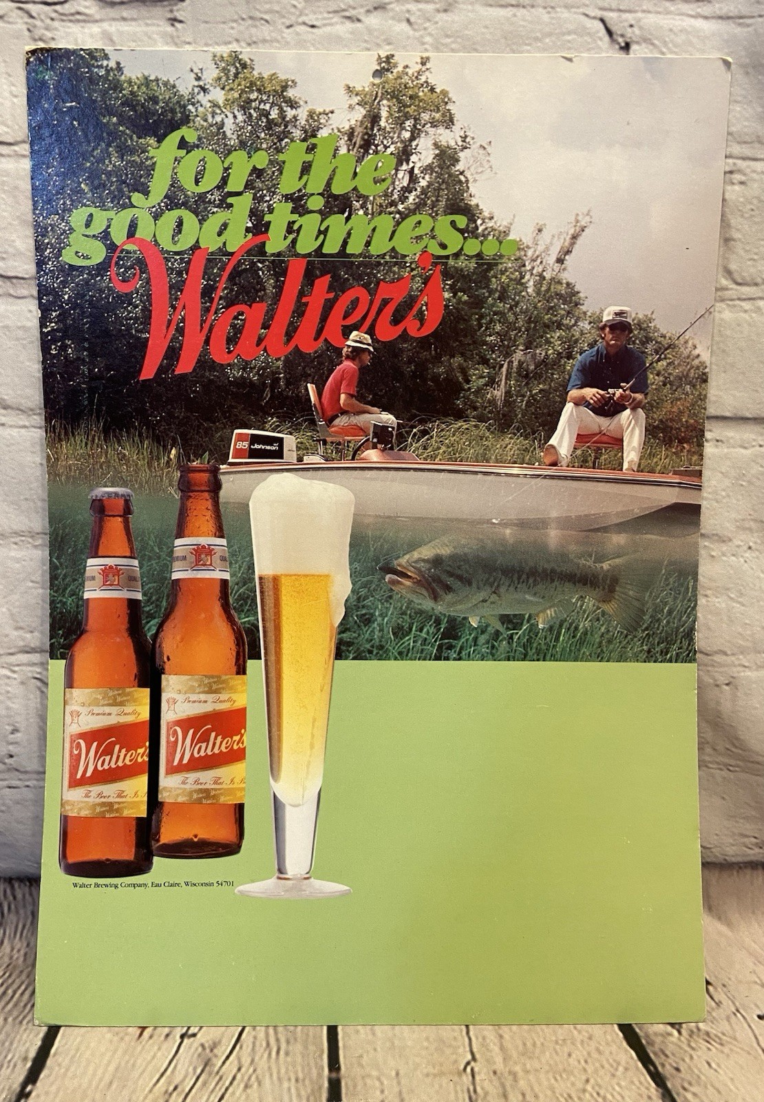 Vintage Walter's Beer Sign Cardboard Advertising Point of Sale Fishing WI 1980's