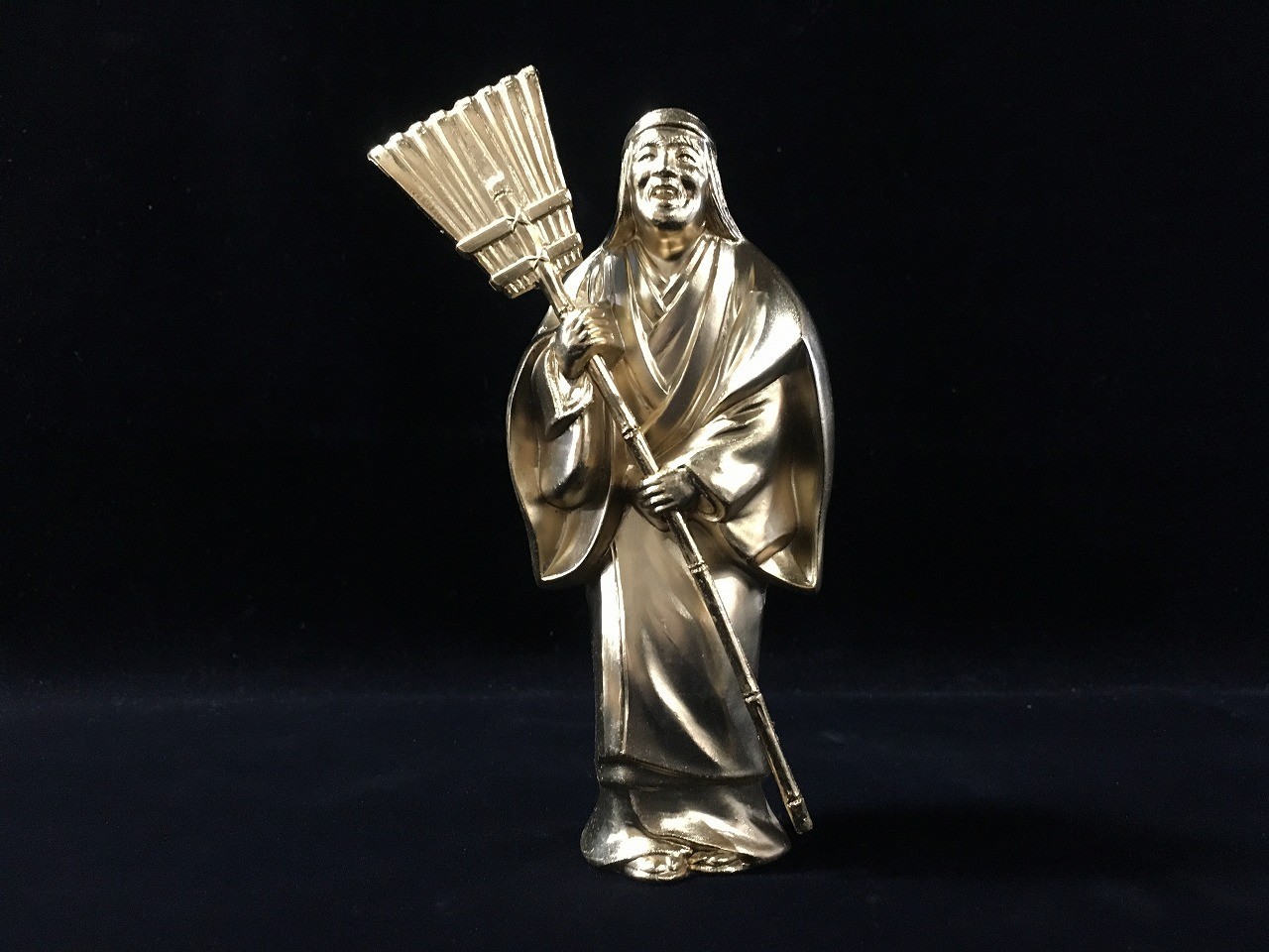S1097 Vintage Metallic Oriental Lucky God Ornament Shinto Noh Sculpture Art