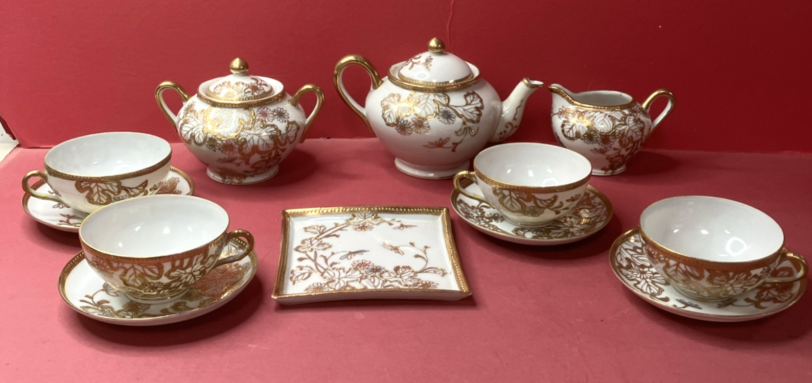 Nagoya Shofu Nippon Hand Painted Moriage - Gorgeous Gold Floral Tea Set Japan