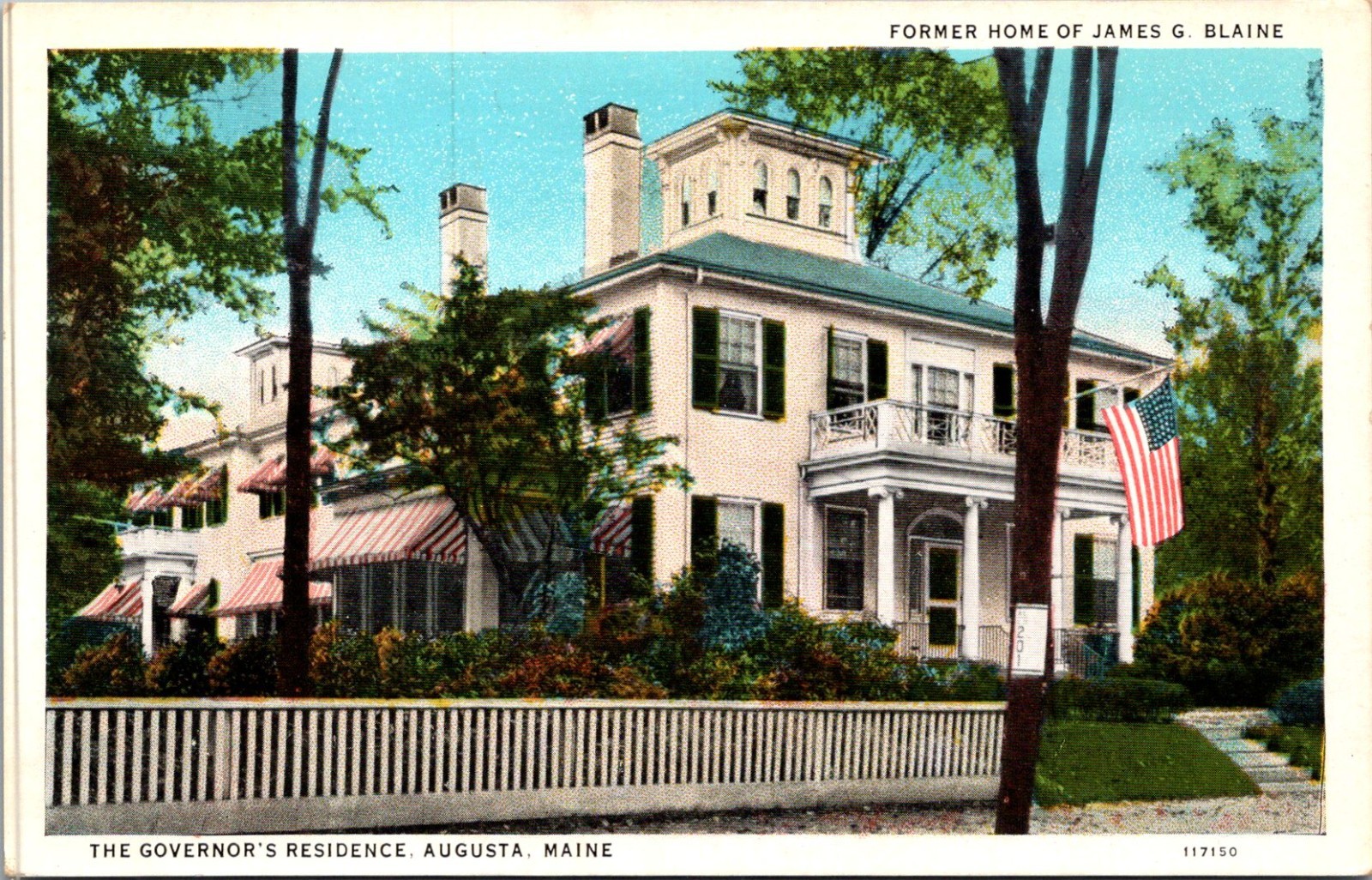 Governor's Residence Former Home of James Blaine Augusta ME Maine 1929 Postcard