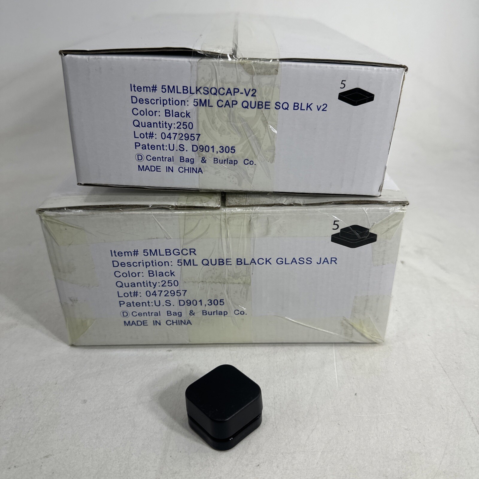 5ml Child Resistant Square Cube Glass Concentrate Jars & lids Black  (250 Pk)