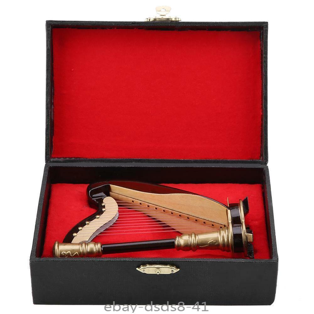Model Musical Wooden Miniature Harp Replica with Gift Case Instrument Gifts