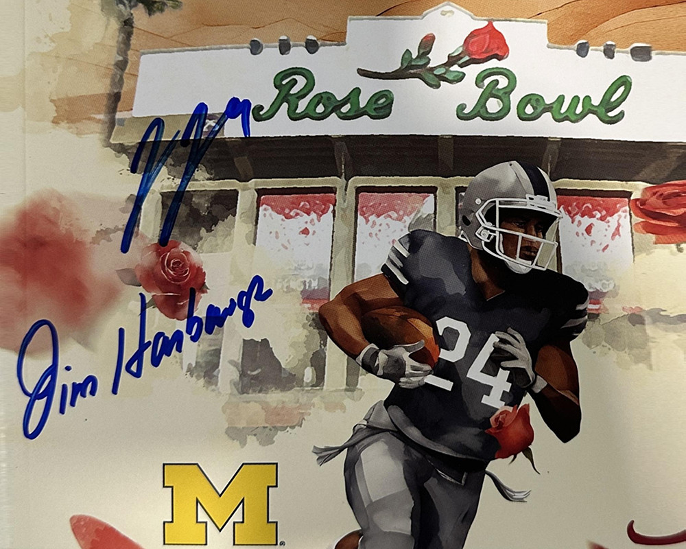 JIM HARBAUGH JJ MCCARTHY SIGNED REPRINT ROSE BOWL AUTOGRAPHS 8\