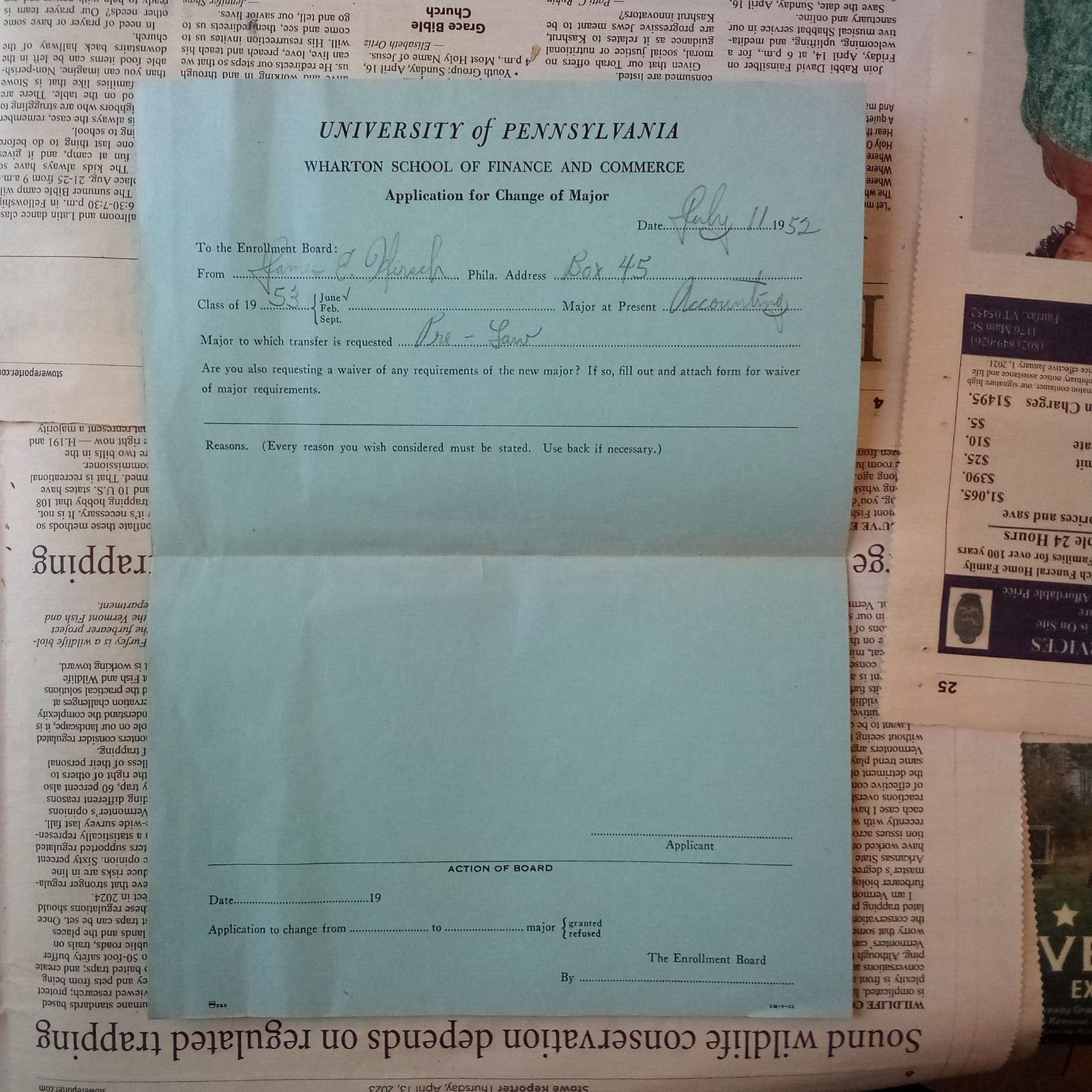 University Pennsylvania Wharton School of Finance & Commerce 1952 James Hirsch