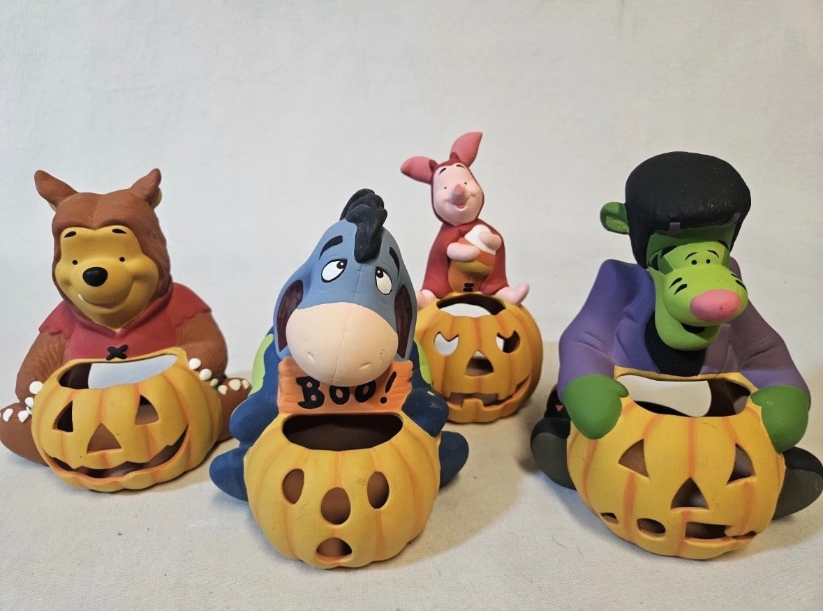 Vtg Disney Direct Candle Holder Winnie The Pooh Halloween Set RARE