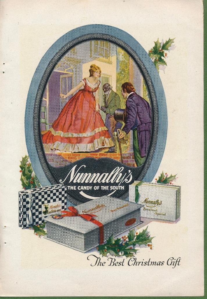 Magazine Ad - 1920 - Nunnally\'s Candy of the South - Christmas - (color)