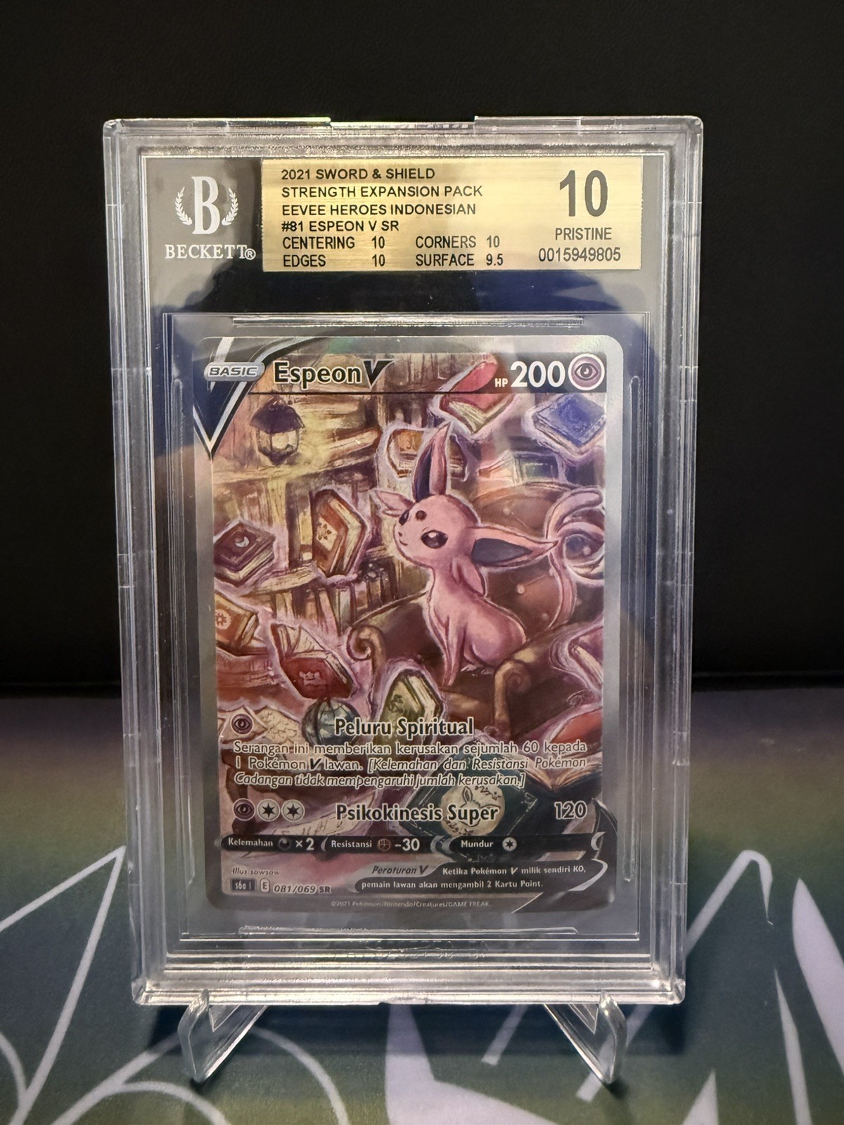 2021 Pokemon Sword & Shield Eevee Heroes Indonesian #81 Espeon V BGS 10 PRISTINE