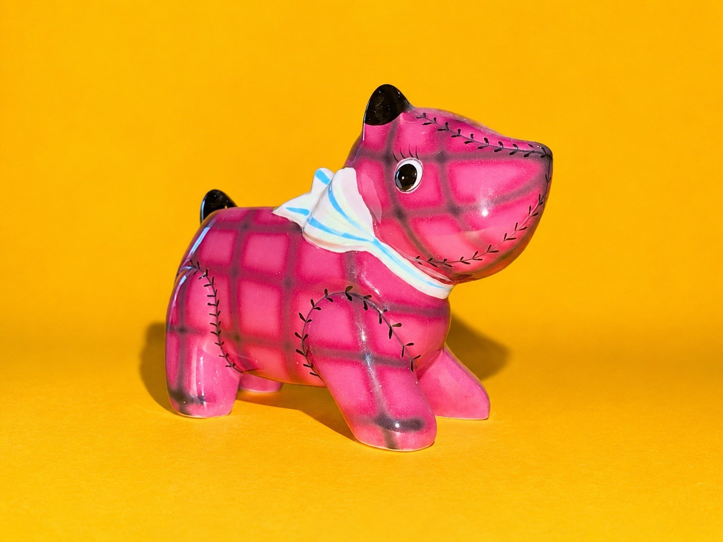 CUTE Vintage Patchwork Quilt Puppy Dog Planter Figurine Japan 1950s Kitsch Napco