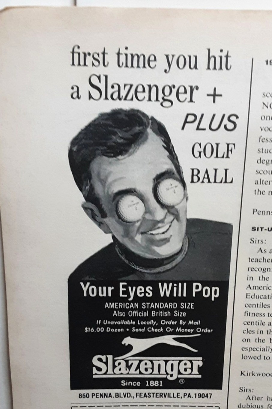 1971 Slazenger Plus Golf Ball Ad Funny Eyes Pop Mini Print