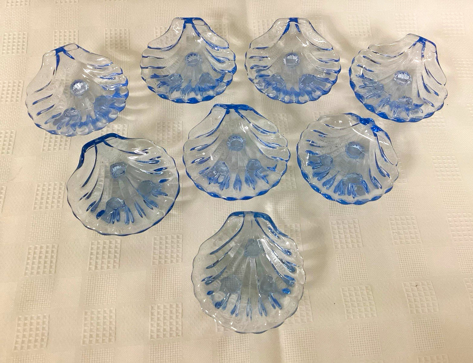 Set of 8 Cambridge Caprice Blue Shell-Shaped Glass Open Salt Cellars Set of 8 Cambridge Caprice Blue Shell-Shaped Glass Open Salt Cellars