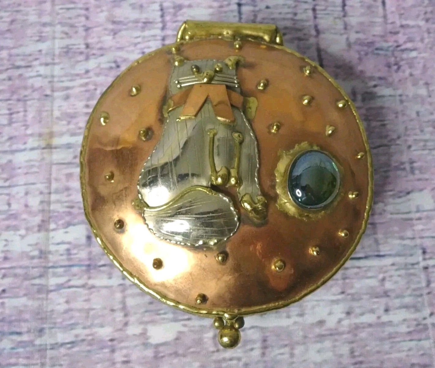 Vintage Lunacy Mary Mundy Copper & Brass Trinket Jewelry Box Kitty Cat Design Vintage Lunacy Mary Mundy Copper & Brass Trinket Jewelry Box Kitty Cat Design