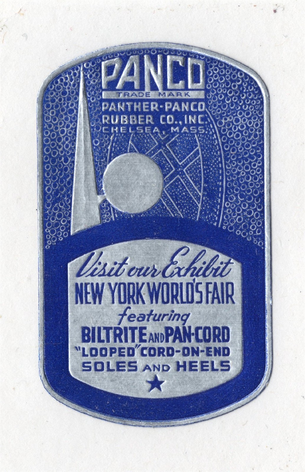 1939 NYWF PANTHER PANCO RUBBER CO CHELSEA MA DIE CUT POSTER STAMP