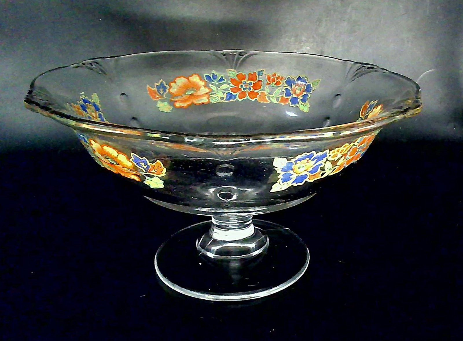 Imperial Glass 1920s Clear Poppy Compote Footed Bowl Depression Glass Round