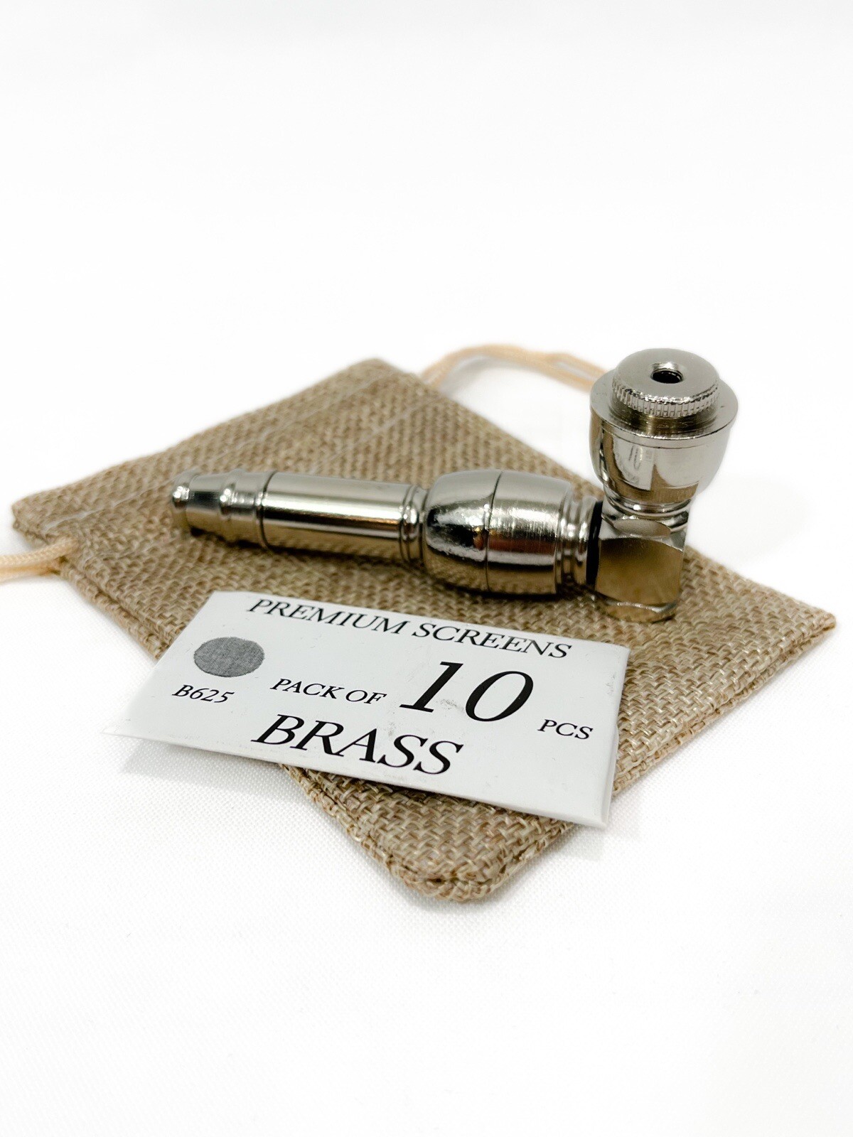 Collectible metal smoking pipe / Nickel-plated/ In A Burlap Pouch