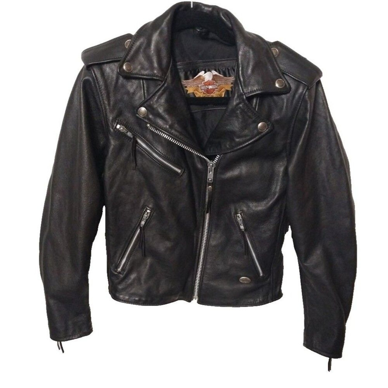 Harley Davidson Women\'s Leather Jacket Size XS Black Motorcycle Biker Zip Up