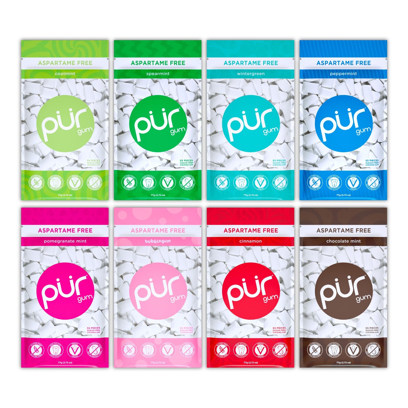 PUR Gum | Aspartame Free Chewing | 100% 55 Count (Pack of 8), Variety