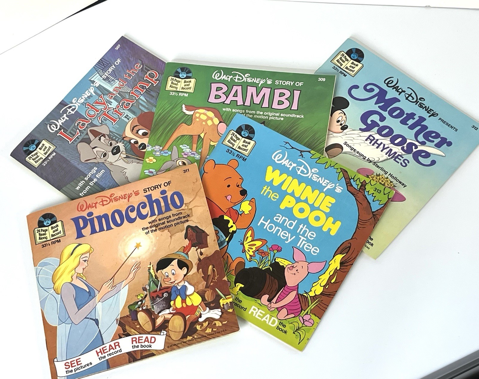 Disney Book & Record Lot x5 VTG Unused 1970s READ-ALONG SET Lady Pooh Bambi