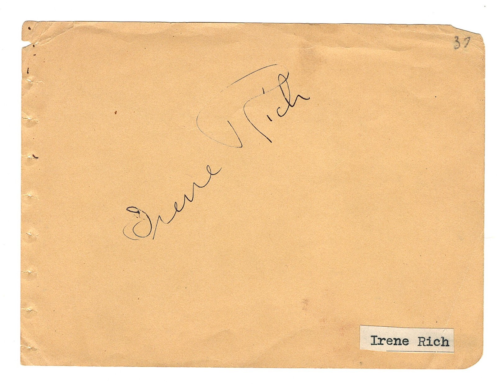 ACTRESS IRENE RICH AUTOGRAPH ON ALBUM PAGE