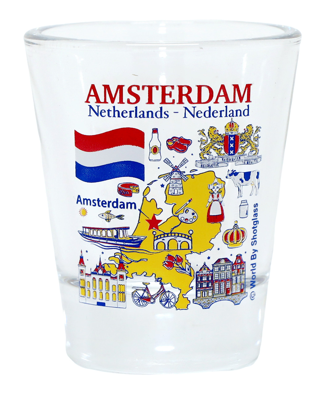 AMSTERDAM NETHERLANDS LANDMARKS AND ICONS COLLAGE SHOT GLASS SHOTGLASS