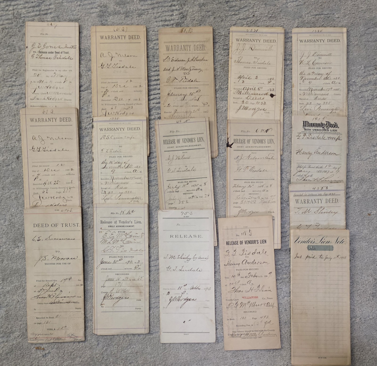 Antique Warranty Deeds & More lot Williamson County Georgetown Round Rock Texas