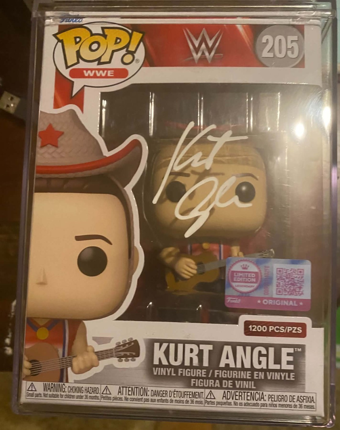 WWE Cowboy Kurt Angle Funko Pop Signed w/ Fanatics COA and Hologram Protector