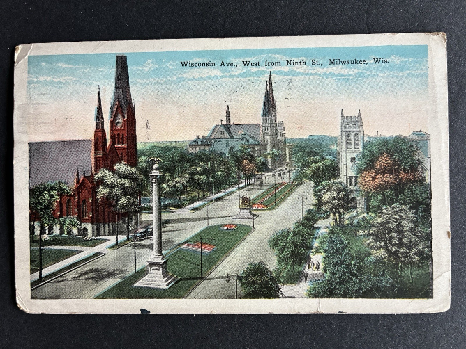 1928 Vintage Postcard Wisconsin Ave West Ninth St Milwaukee WI EC Kropp Posted⁠