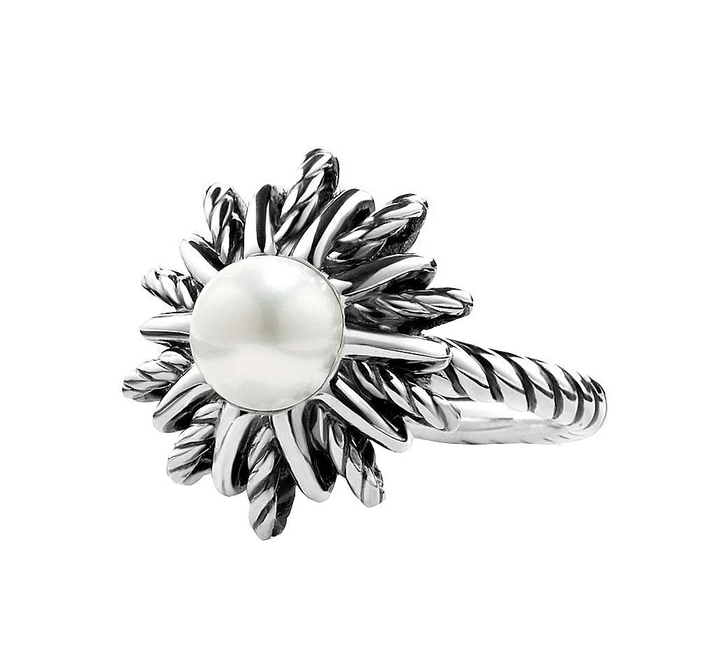 DAVID YURMAN 18mm STARBURST RING STERLING SILVER PEARL NEW ORIGINAL BOX, POUCH 6