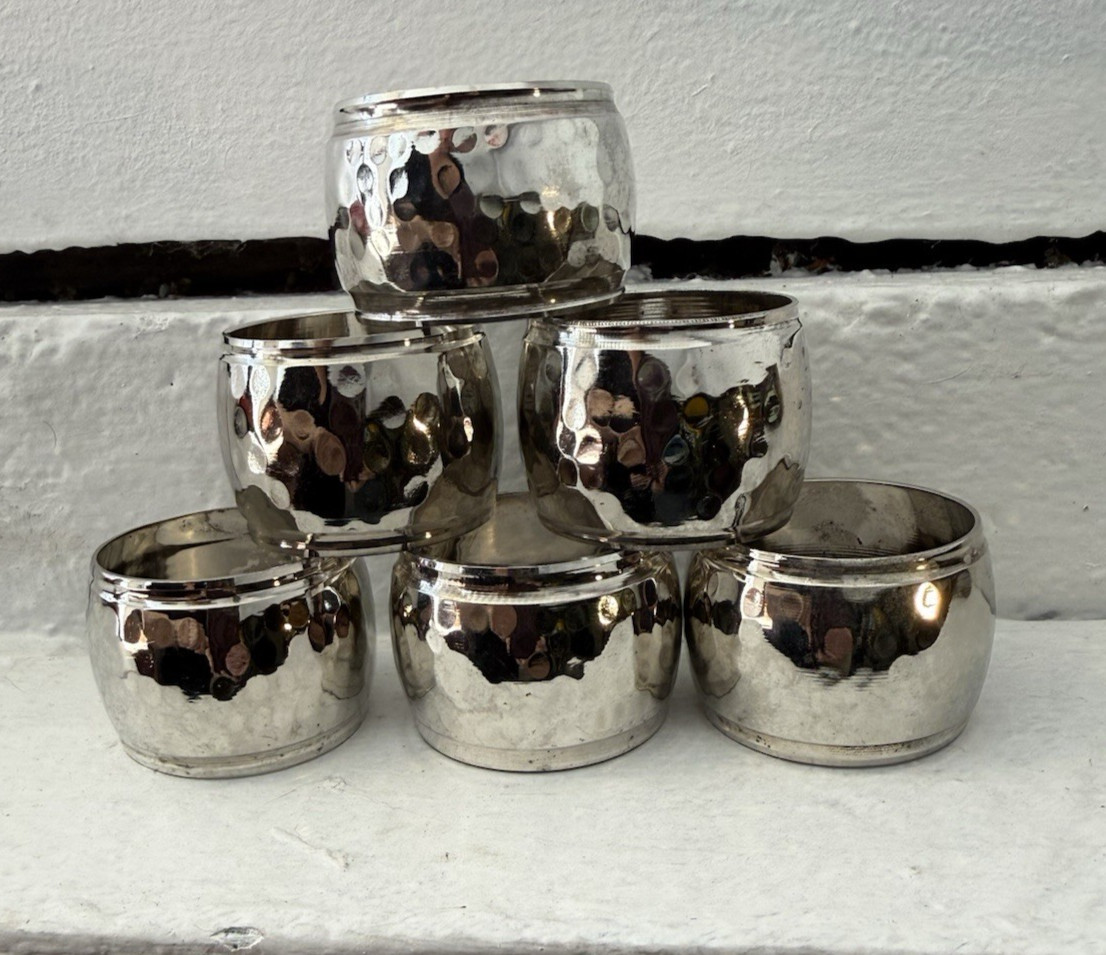 5 Vintage Hammered Silver Plated Napkin Rings 5 Vintage Hammered Silver Plated Napkin Rings