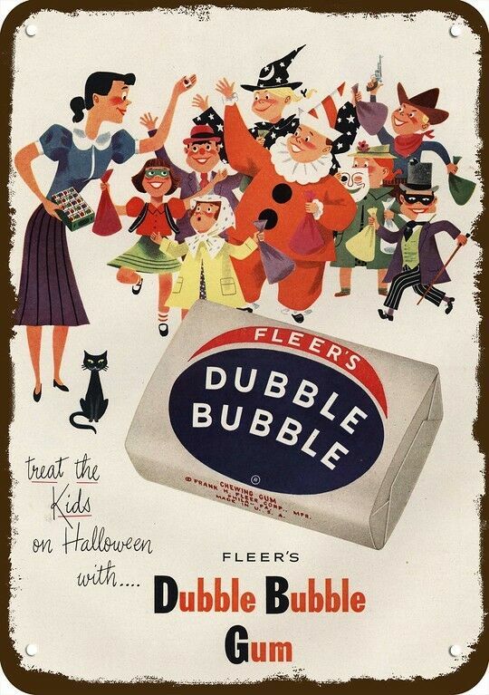 1952 FLEER'S DUBBLE BUBBLE GUM Halloween Vntg-Look DECORATIVE REPLICA METAL SIGN 1952 FLEER'S DUBBLE BUBBLE GUM Halloween Vntg-Look DECORATIVE REPLICA METAL SIGN