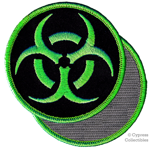 BIOHAZARD SYMBOL embroidered PATCH ZOMBIE GREEN emblem w/ VELCRO® Brand Fastener BIOHAZARD SYMBOL embroidered PATCH ZOMBIE GREEN emblem w/ VELCRO® Brand Fastener