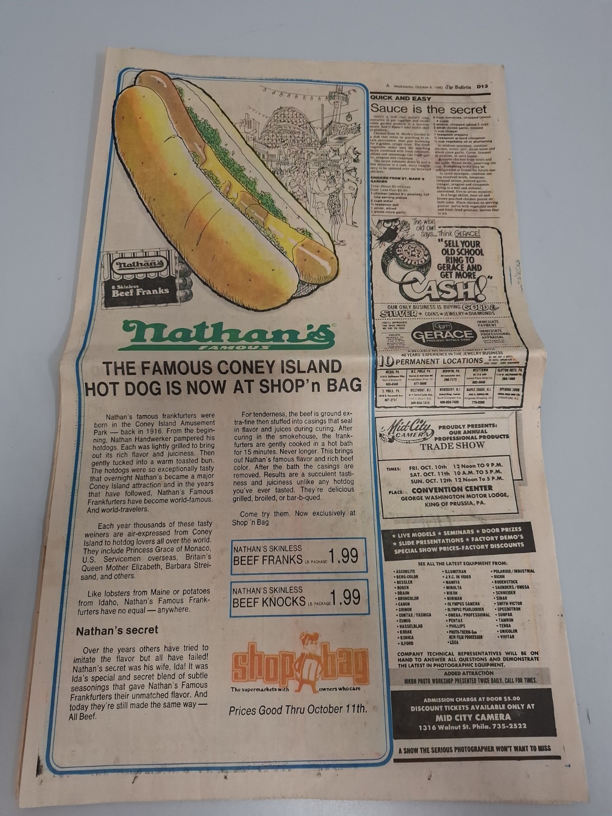 Vintage Newspaper Philadelphia Bulletin Oct 8 1980 Sec. D E F & KMart Pullout Ad