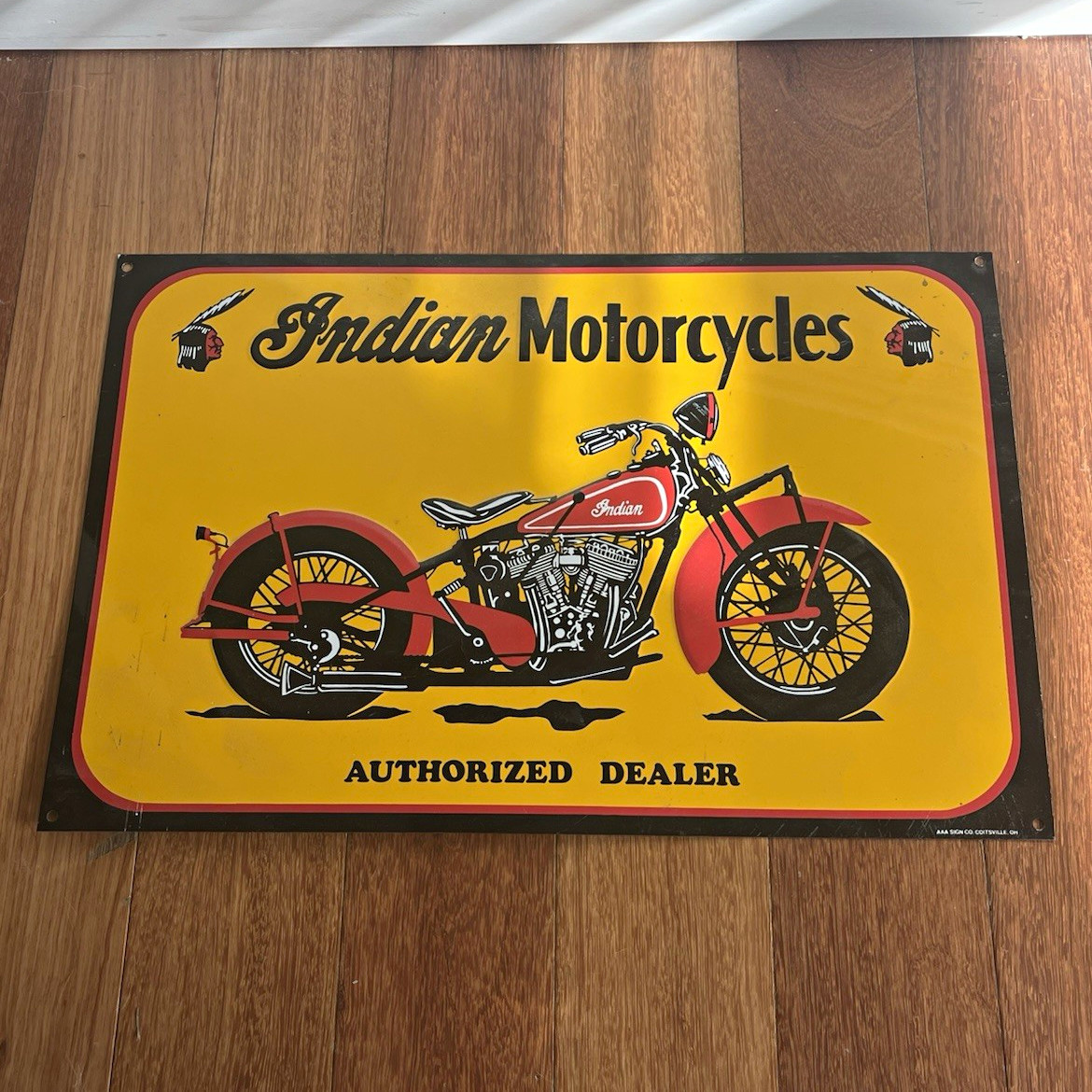 Indian Motorcycles Authorized Dealer Yellow Metal Sign Dealer Sign