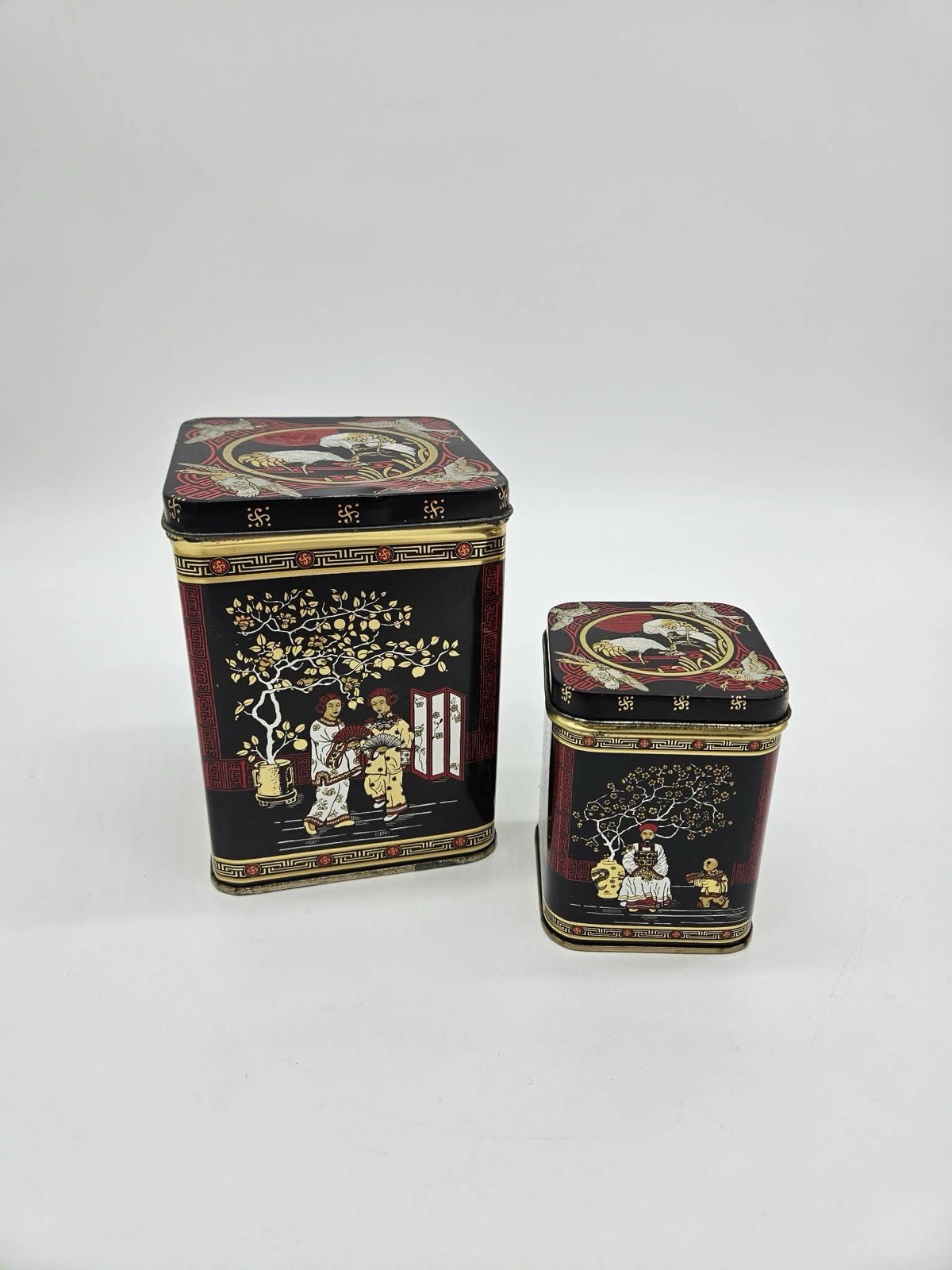 Vintage Set of Nesting Tea Tins Oriental Made In Hong Kong 5.5\