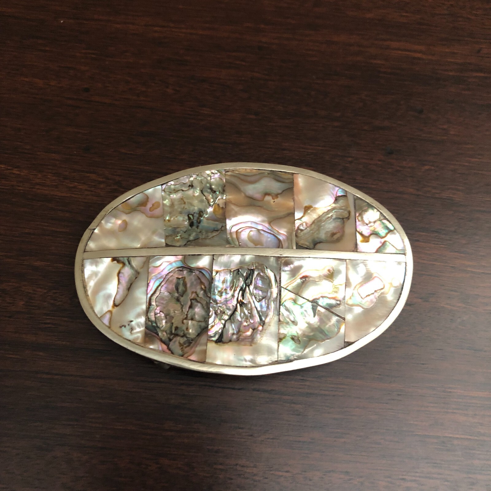 Vintage Abalone Shell Belt Buckle Mexico Silver 