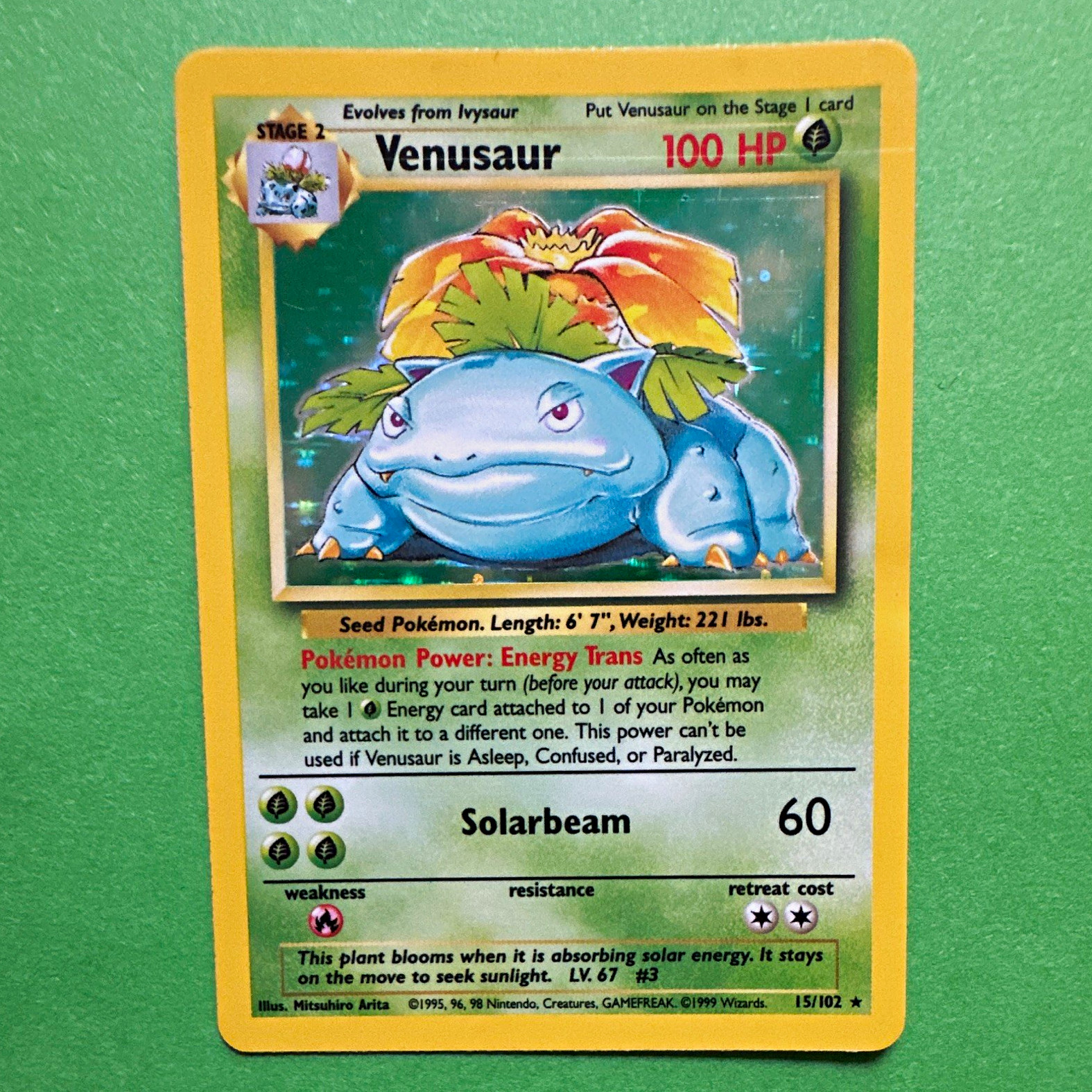 Pokémon Wizards 1999 Base Set Venusaur Holo Trading Card 15/102