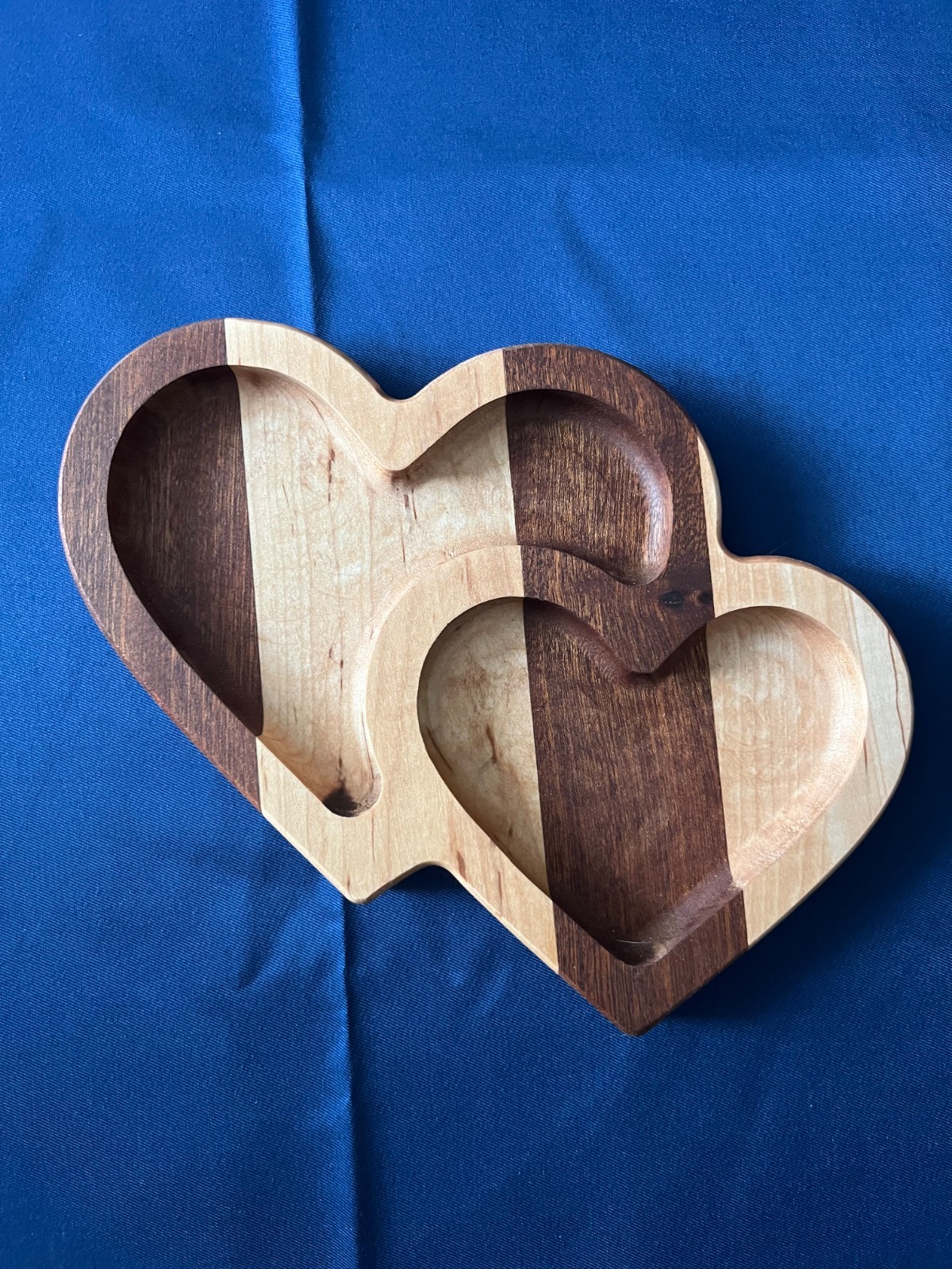 Handmade Heart Shaped Wooden Valet Sapele and Oak Woods