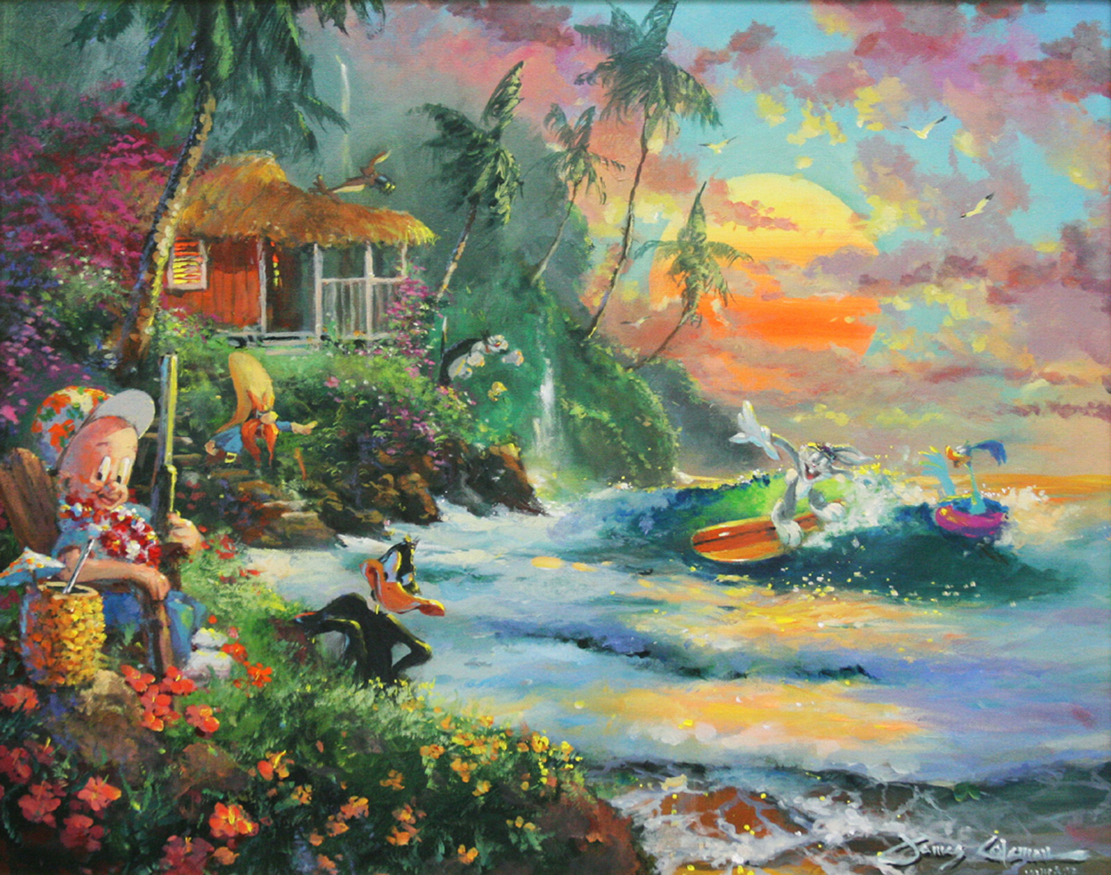 Warner Brothers-LE Canvas Signed Jame Coleman-Paradise Season-Bugs/Daffy+MORE