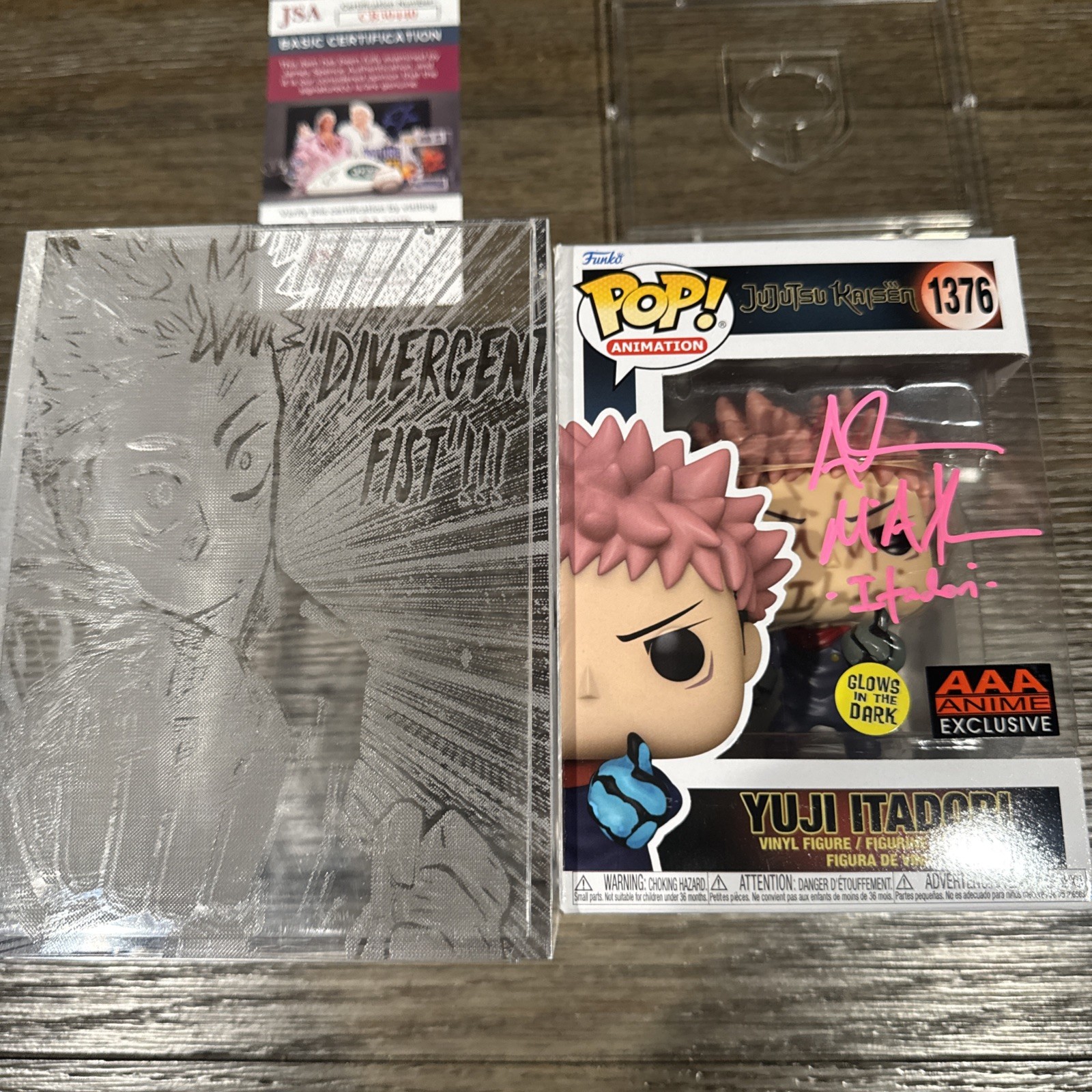 Funko Pop Jujutsu Kaisen Yuji Itadori #1376 AAA Exclusive GITD Dual Signed JSA