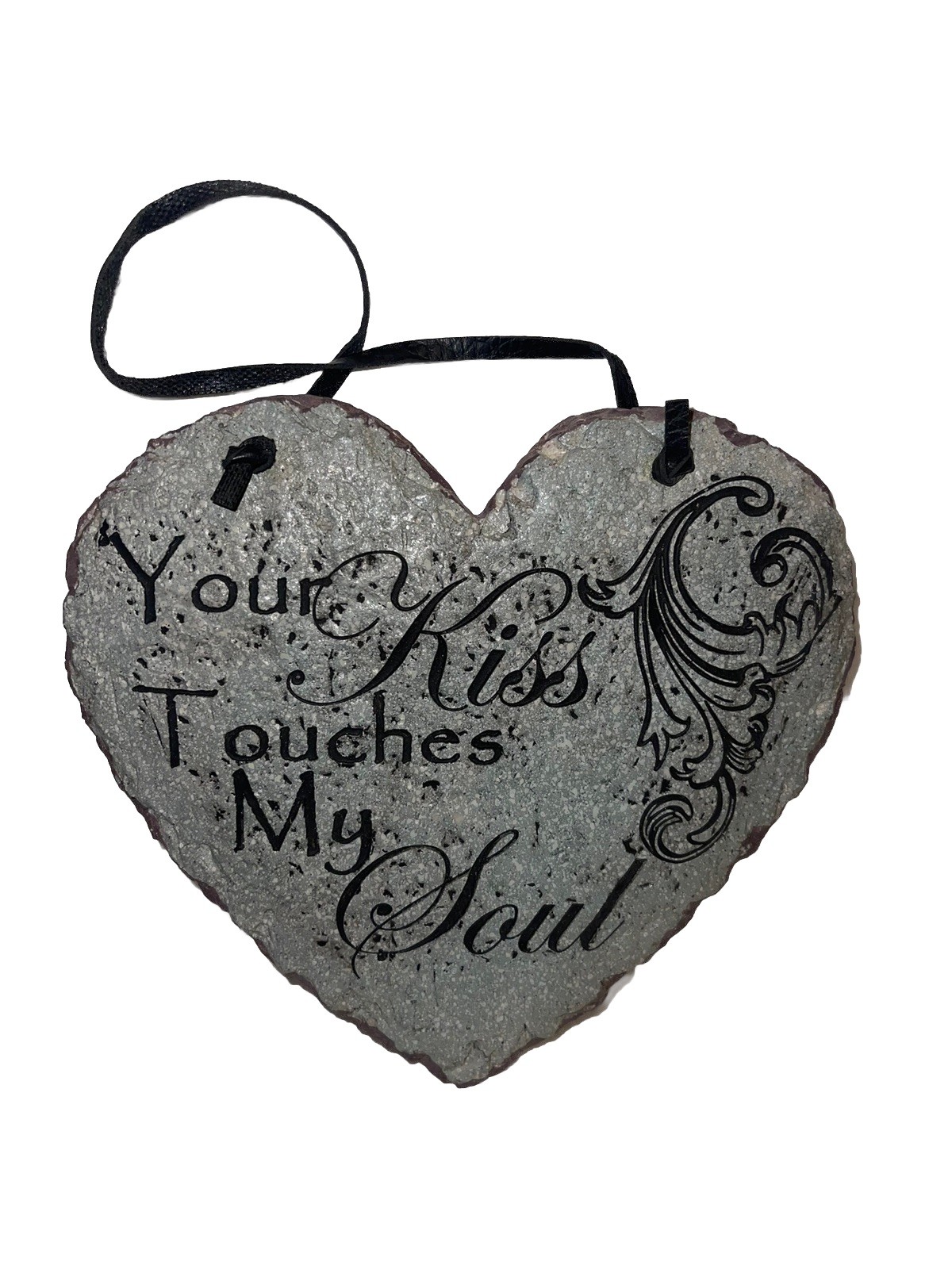 Cute Hanging Wall Art Plaque Your Kiss Touches My Soul Message Stone Look