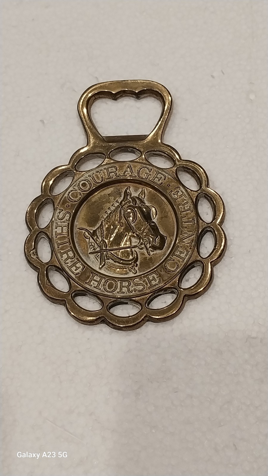 Antique English Brass Horse Harness Medallion Shire Horse Centre Patina