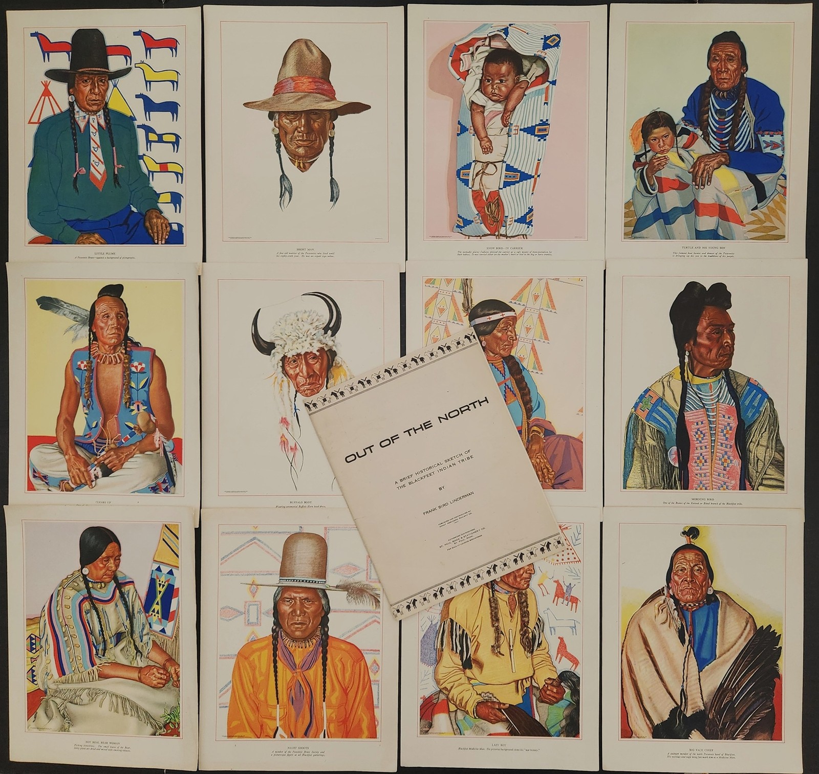 1947 antique BLACKFEET INDIAN BOOK OUT of NORTH w 12 art PRINTS reiss linderman