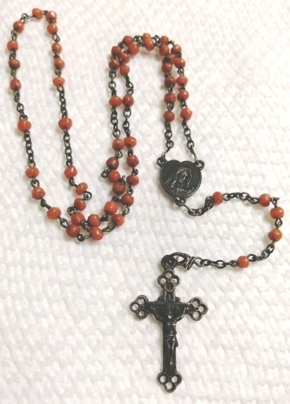 Antique Mid 1800\'s Coral Pocket Rosary Roma Italy Priest Nun Convent Find