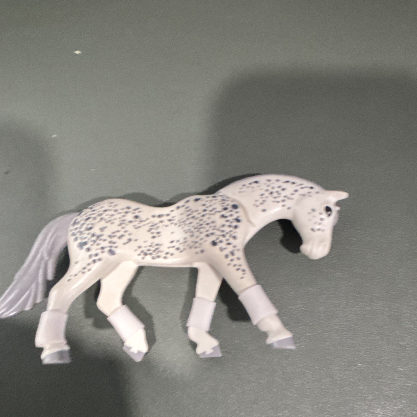 White & Gray Spotted Plastic Horse Figurine Model Toy Collectible
